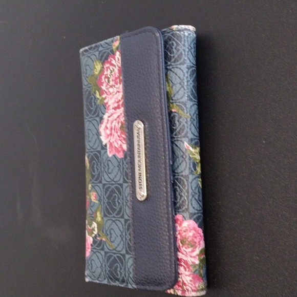 STONE MOUNTAIN SEA GREENISH BLUE CANVAS W/ TAN TRIM SHOULDER BAG & WALLET - Picture 6 of 16